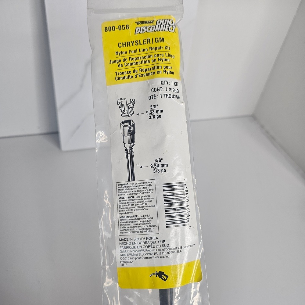 Dorman 800-058 Quick Disconnect Nylon Fuel Line Repair Kit 3/8‎ Inch Chrysler GM